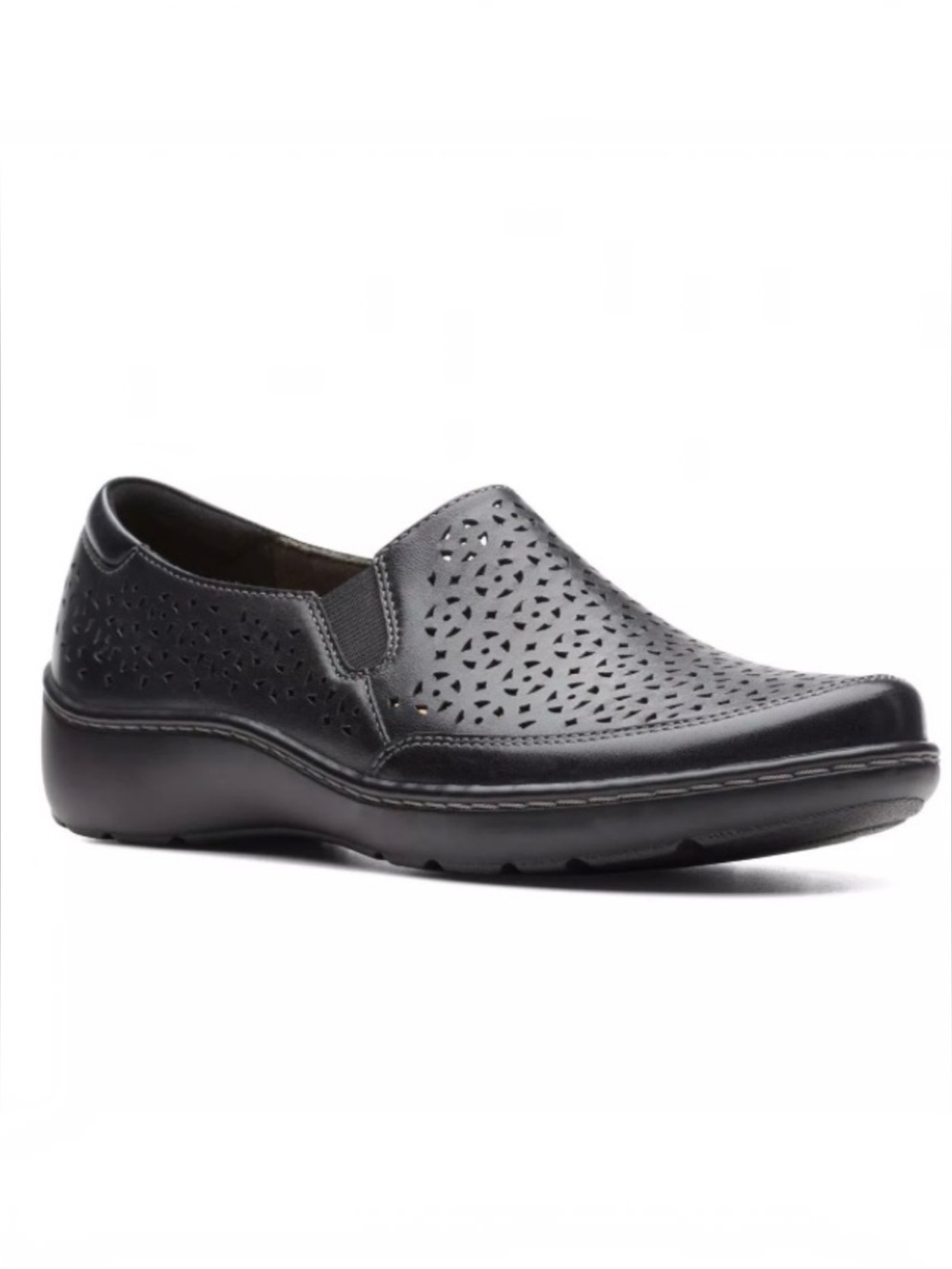 Clarks Cora Sky Black Leather Slip On Loafers Comfort Shoes Women’s 9.5 M